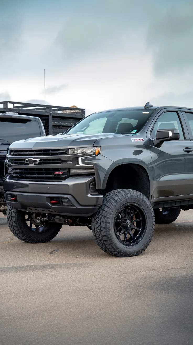 Stealthy Gray Silverado with Tactical Lift and Off-Road Tires