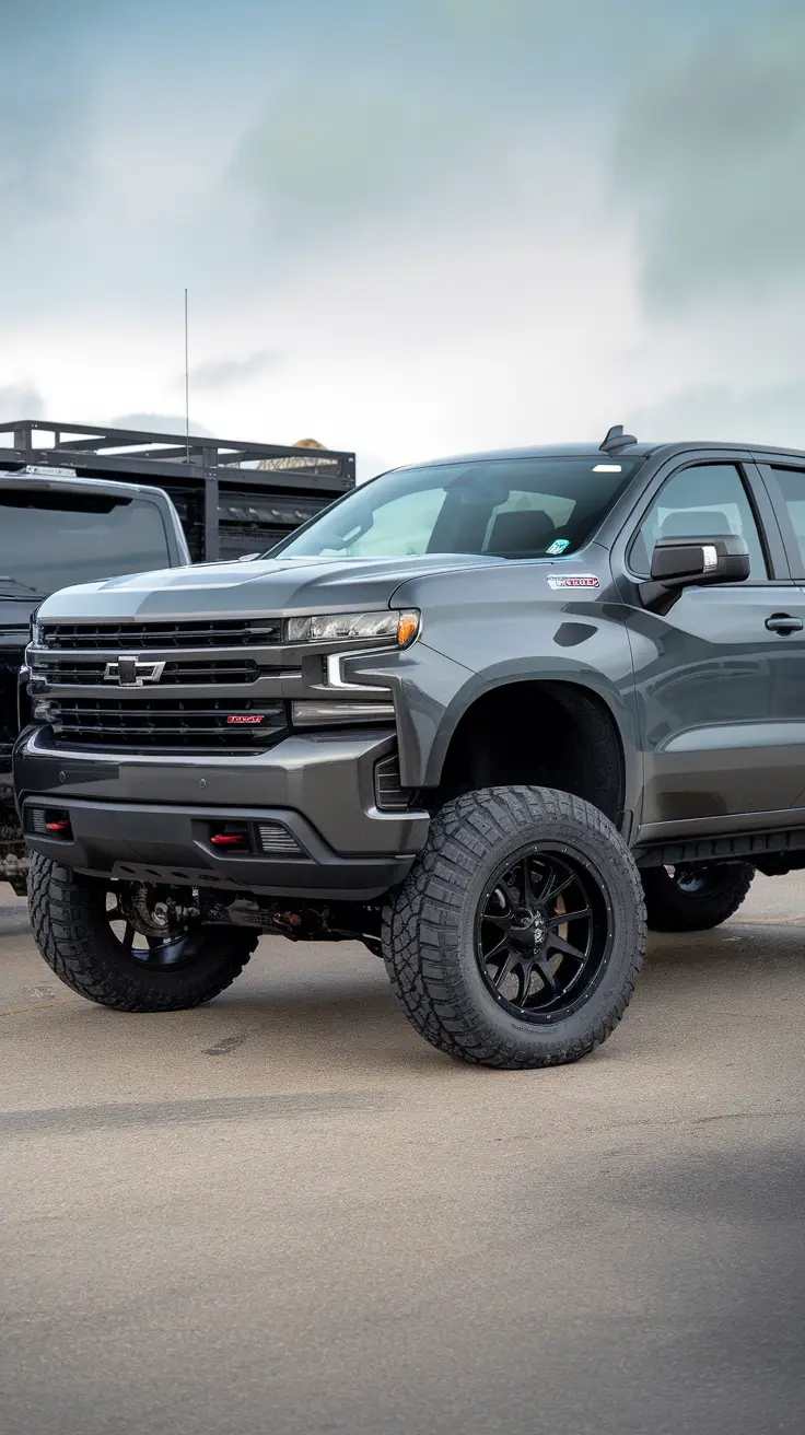 Stealthy Gray Silverado with Tactical Lift and Off-Road Tires