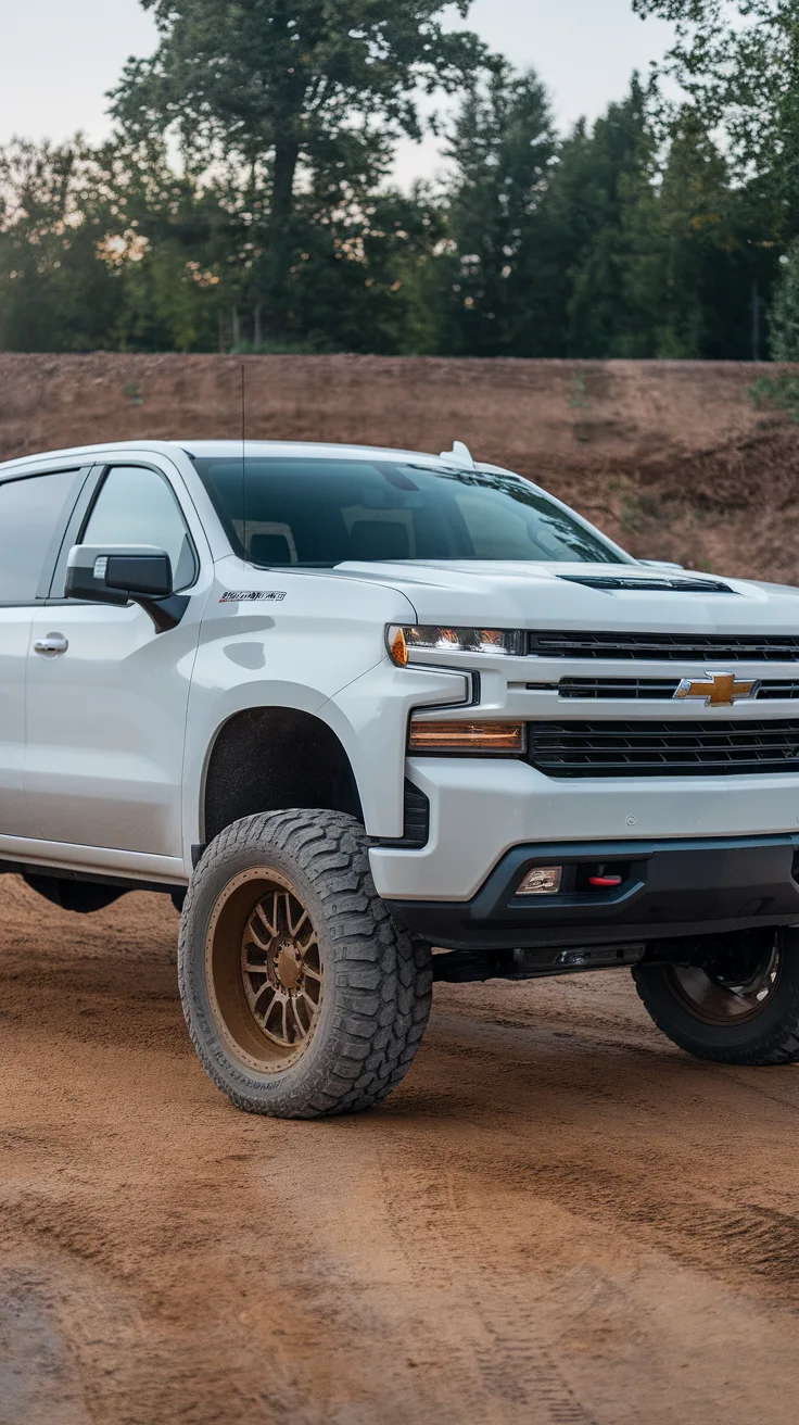 Classic White Silverado with Retro Lift Kit and Mud Tires