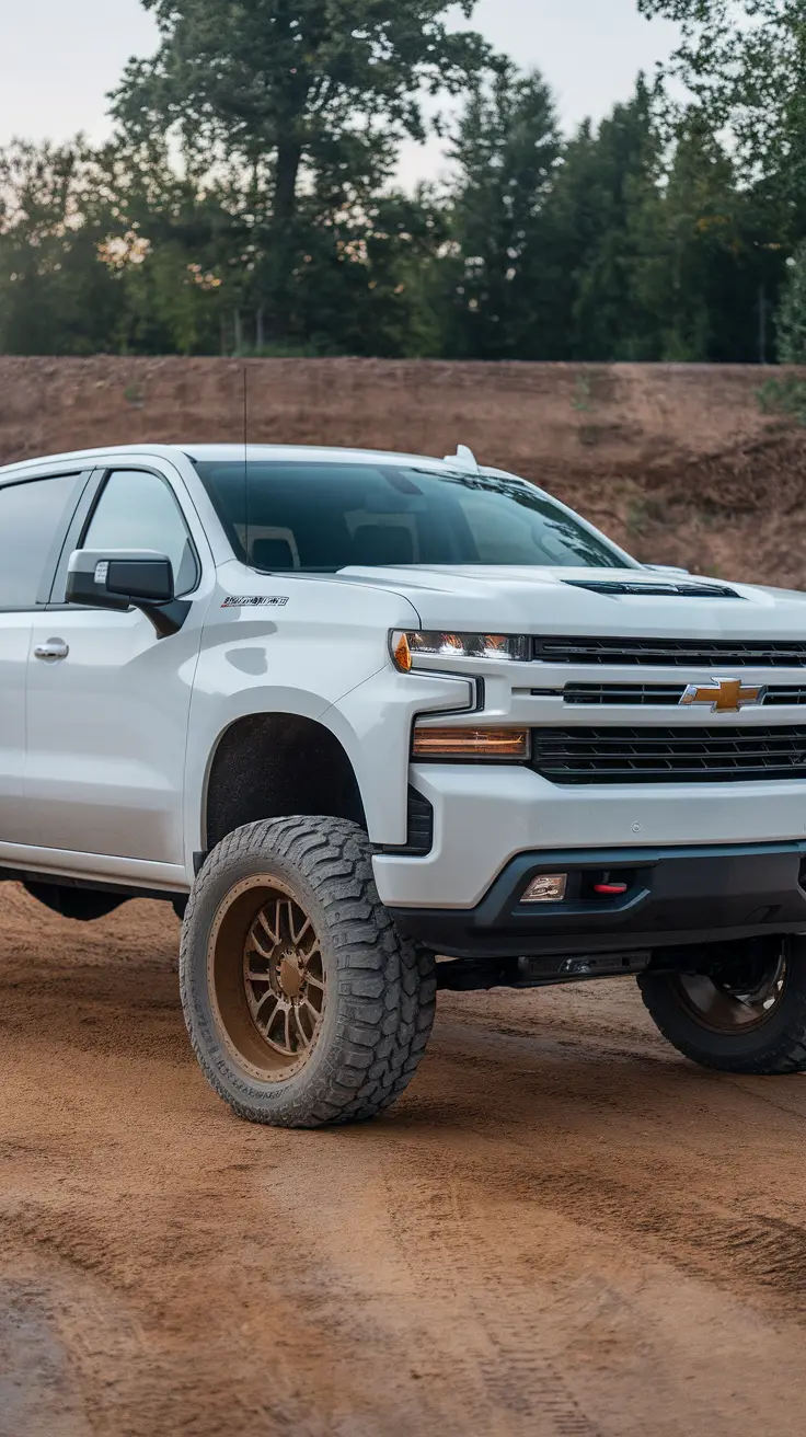 Classic White Silverado with Retro Lift Kit and Mud Tires