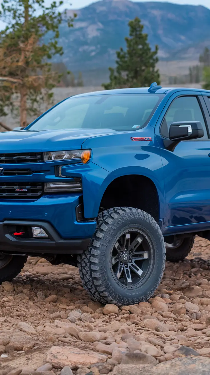 Vibrant Blue Silverado with Custom Lift and Aggressive Tread