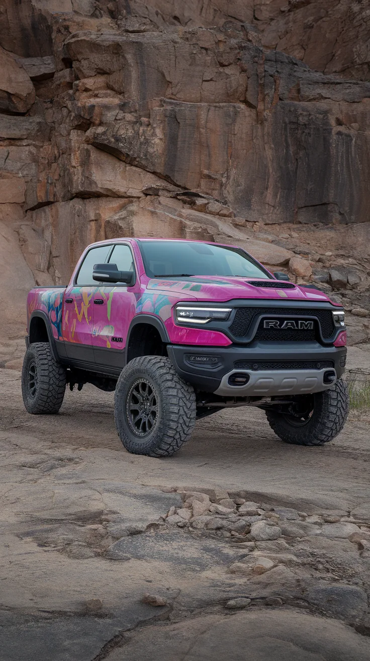 Bold Pink RAM with Floral Patterns and Off-Road Capability