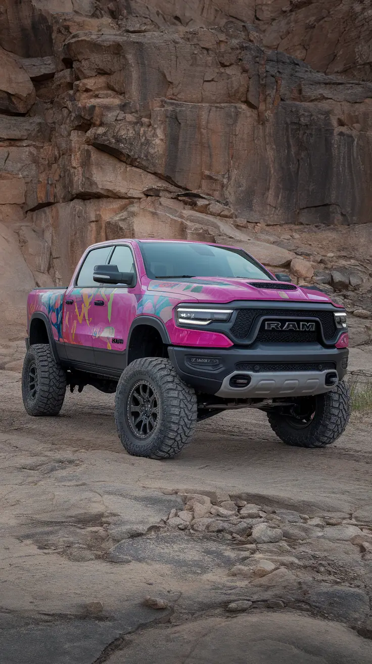 Bold Pink RAM with Floral Patterns and Off-Road Capability